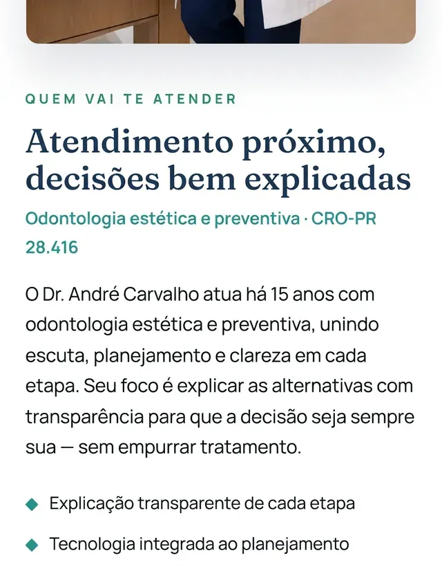 Demonstração — Dr. André Carvalho, odontologia (Quem atende)